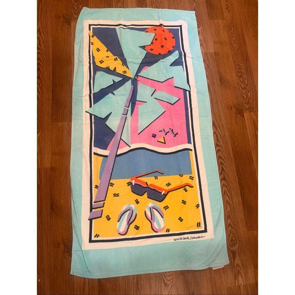 Vintage Paradise Beach Club Tropical Retro Beach Scene Towel Multicolor One Size